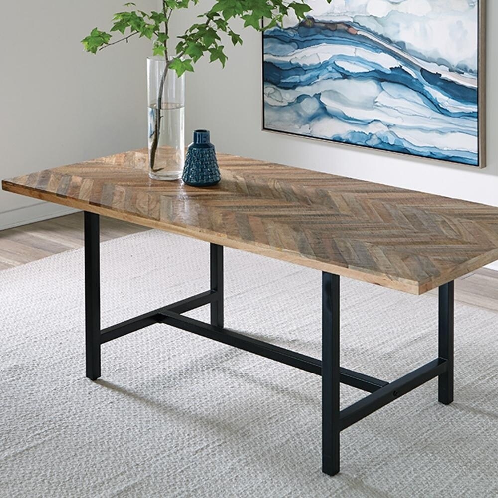 Reclaimed Mozaic Chevron Pattern Wood and Metal Dining Table