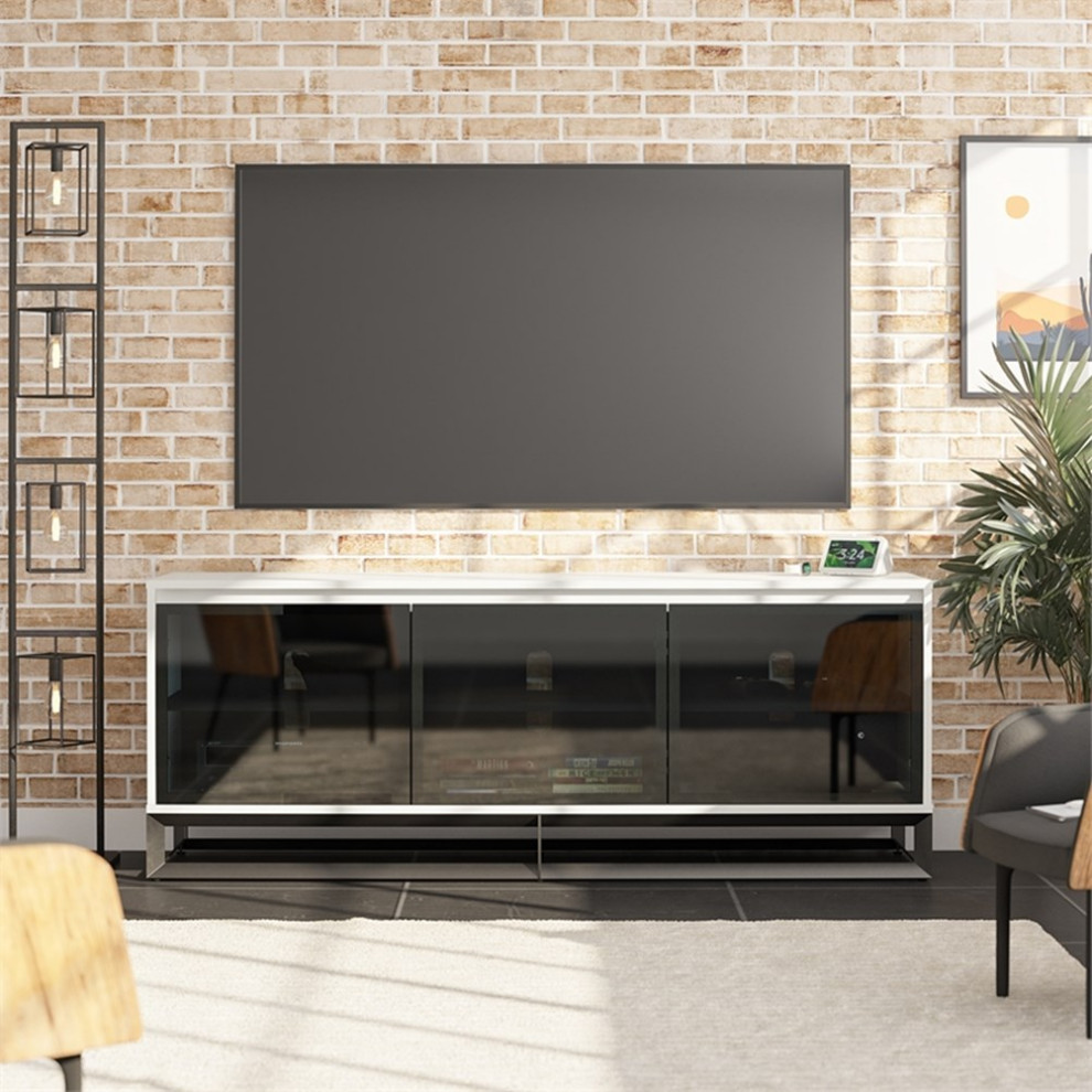 Alphason Media Console with Steel Base for TVs up to 77 quotin Sterling Oak Wood   Transitional   Entertainment Centers And Tv Stands   by Homesquare  Houzz