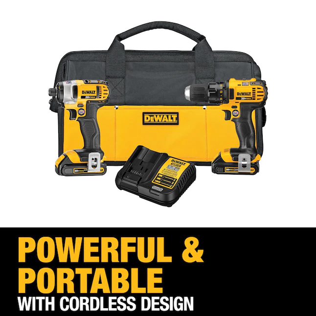 DEWALT DCK280C2 20-Volt MAX Cordless Drill/Impact Combo Kit (2-Tool) with (2) 20-Volt 1.5Ah Batteries， Charger and Bag