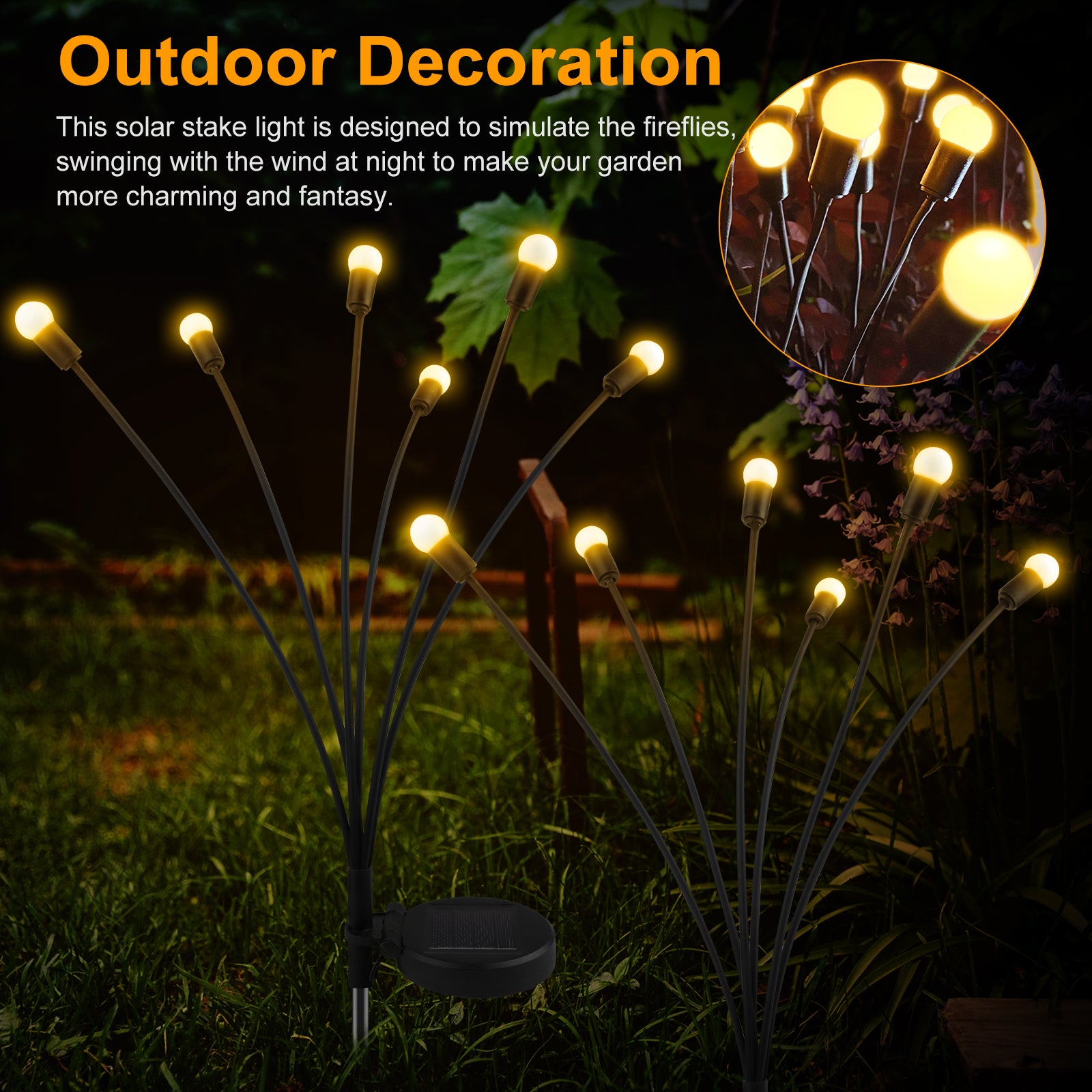 2pcs Solar Stake Lights， TSV LED Firefly Garden Light Waterproof Outdoor Solar Decorative Path Light Stake Lamp for Landscape Yard Patio Wedding Decorations Gifts