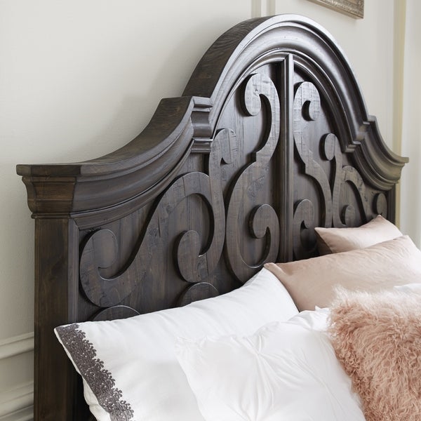 Bellamy Traditional Peppercorn Queen Panel Bed Shaped Headboard - - 20191327