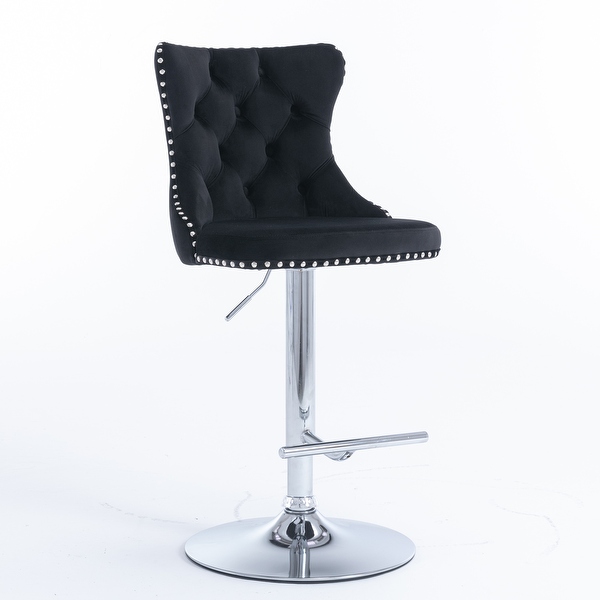 Swivel Velvet Barstools Adjusatble Seat， Modern Bar Chairs Comfortable Tufted