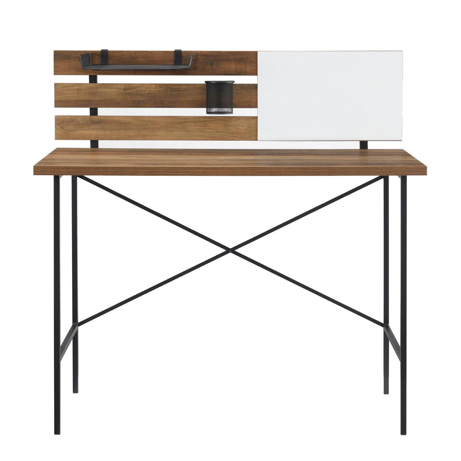 Manor Park Modern Writing Desk With Slat Back Adjustable Storage  Reclaimed Barnwood