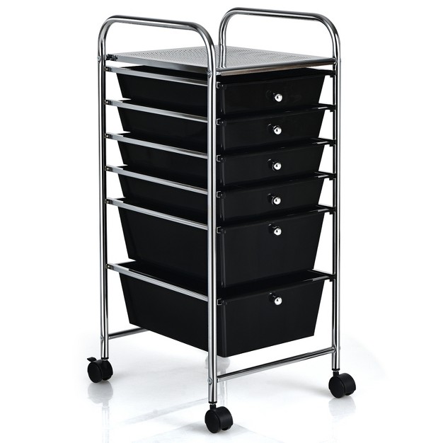 Tangkula 6 Drawer Scrapbook Paper Organizer Rolling Storage Cart For Office School Black