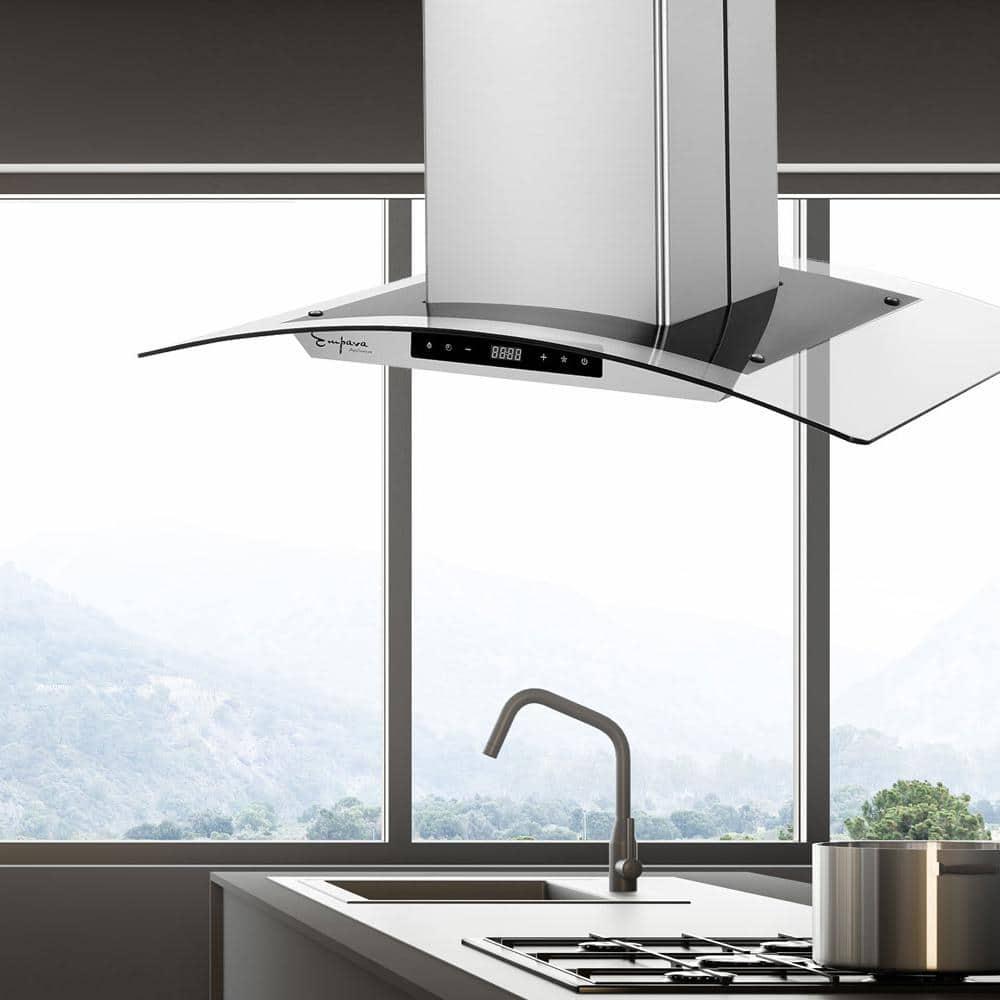 Empava Deluxe 36 in 400 CFM Ducted Glass Kitchen Island Range Hood in Stainless Steel with Glass Cover and Soft Controls