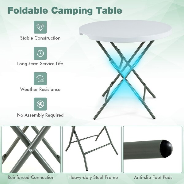 32'' Round Folding Table Portable and Lightweight Table White