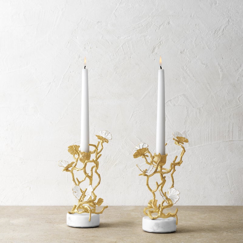 Butterfly Ginkgo Gold Candleholders S/2