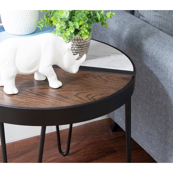 Rolinda Two Toned Side Table with Faux Marble Top