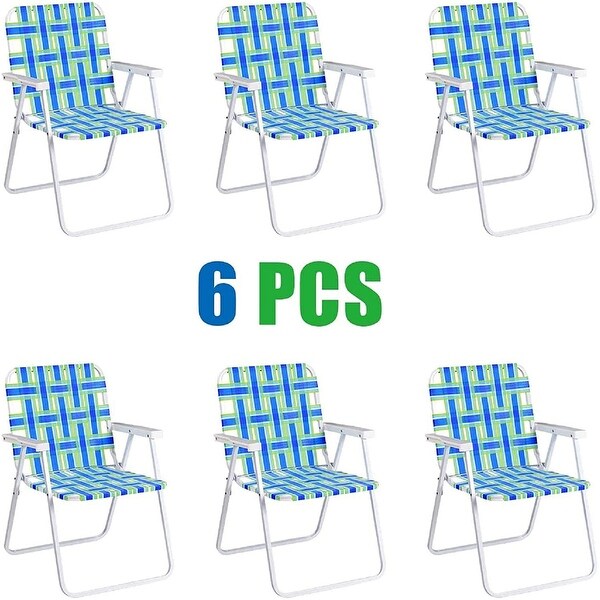 Gymax Set of 6 Patio Folding Web Chair Set Portable Beach Camping