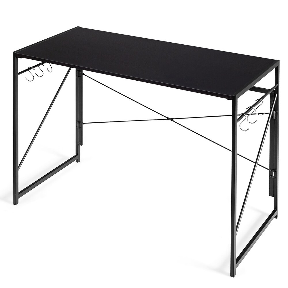 Costway Folding Computer Desk Writing Study Table w/6 Hooks Home