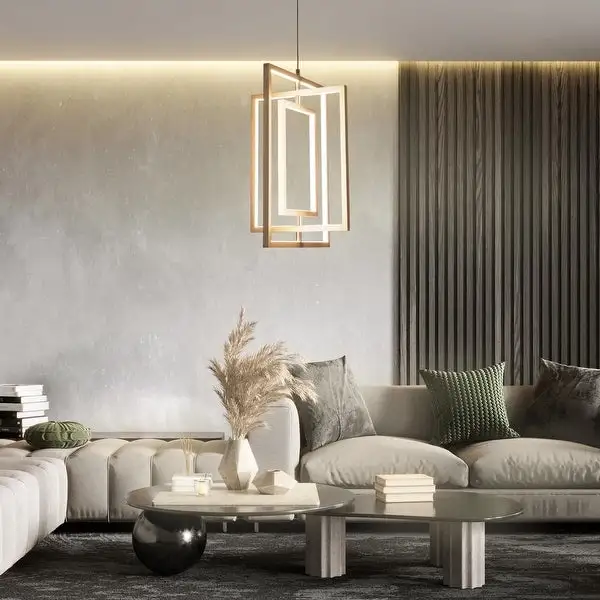 Modern LED Chandelier Square Gold Pendant Lights for Dining Room/ Living Room Shopping - The Best Deals on Chandeliers