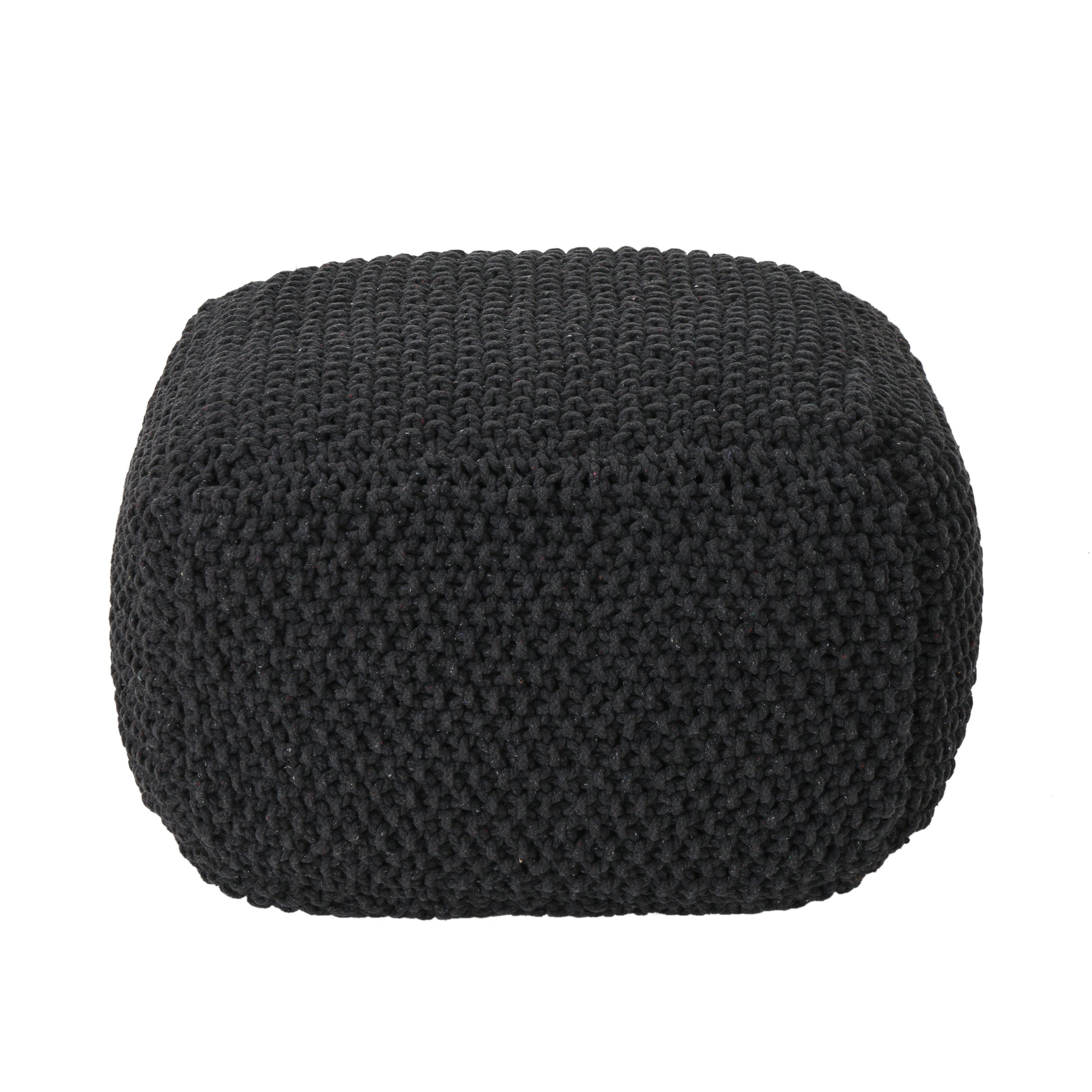 Joyce Knitted Cotton Square Pouf, Dark Grey