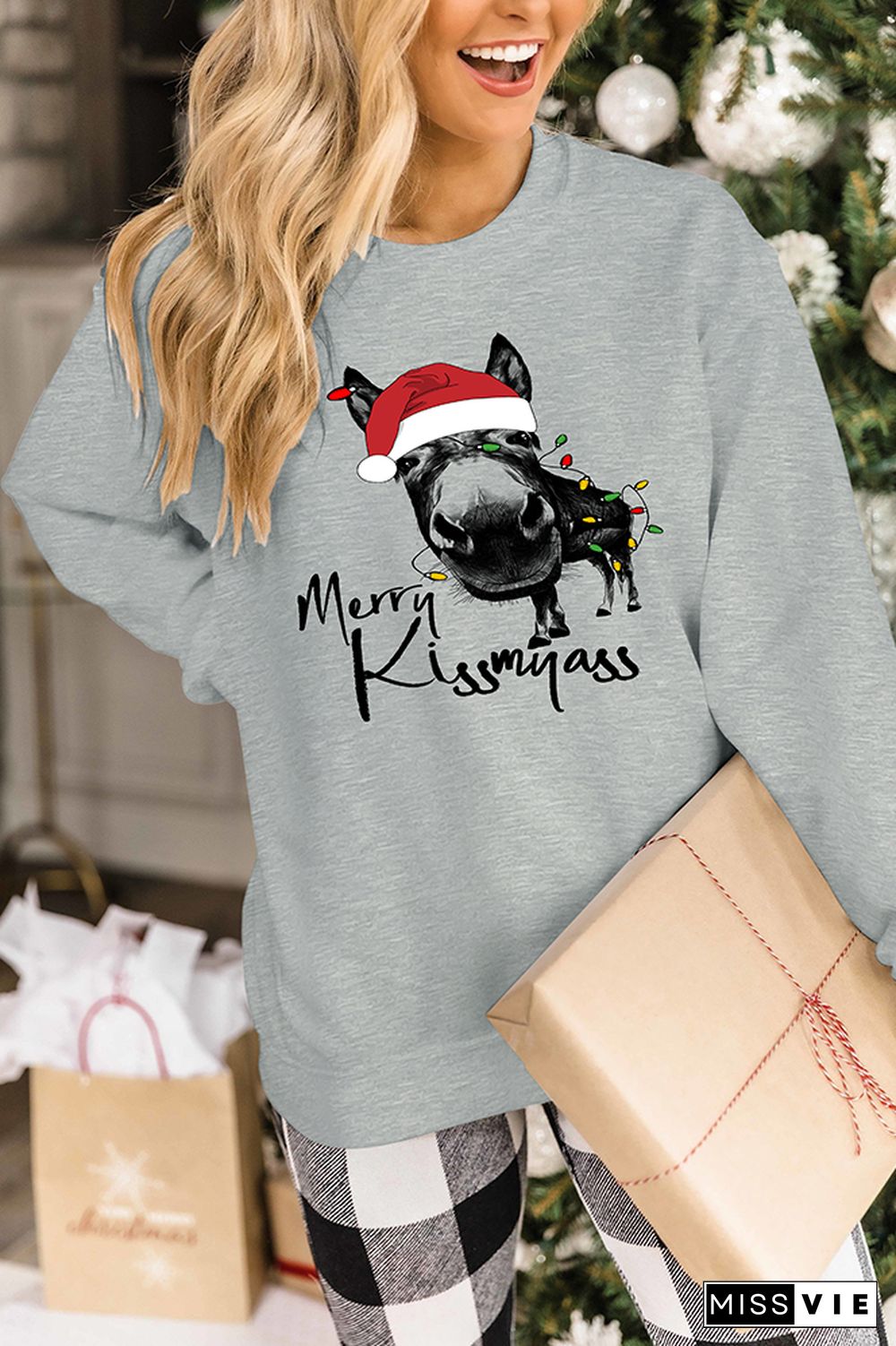 Merry Christmas Print O-neck Long Sleeve Sweatshirts Women Wholesale