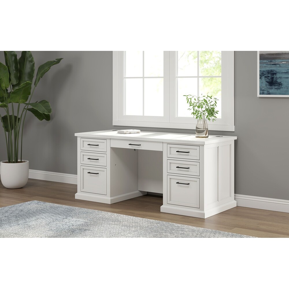 Modern Wood Double Pedestal Executive Desk  Writing Table  Office Desk  Fully Assembled  White