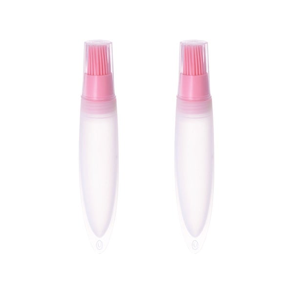 2pcs Silicone Oil Bottle Brush Tip Tail with Cap for BBQ Cooking Baking， Pink