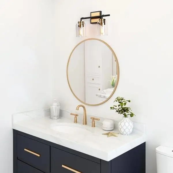 Modern Farmhouse 2-Light Bathroom Vanity Light Black Gold Glass Wall Sconce - 13