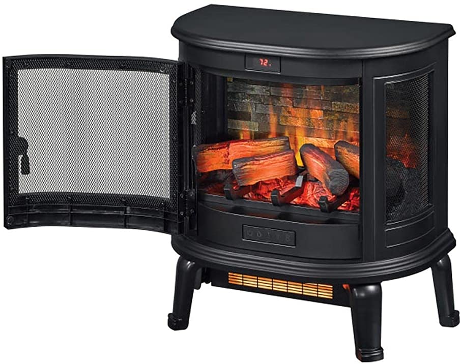 Duraflame Black Curved Front 3D Infrared Electric Fireplace Stove with Remote Control - DFI-7117-01