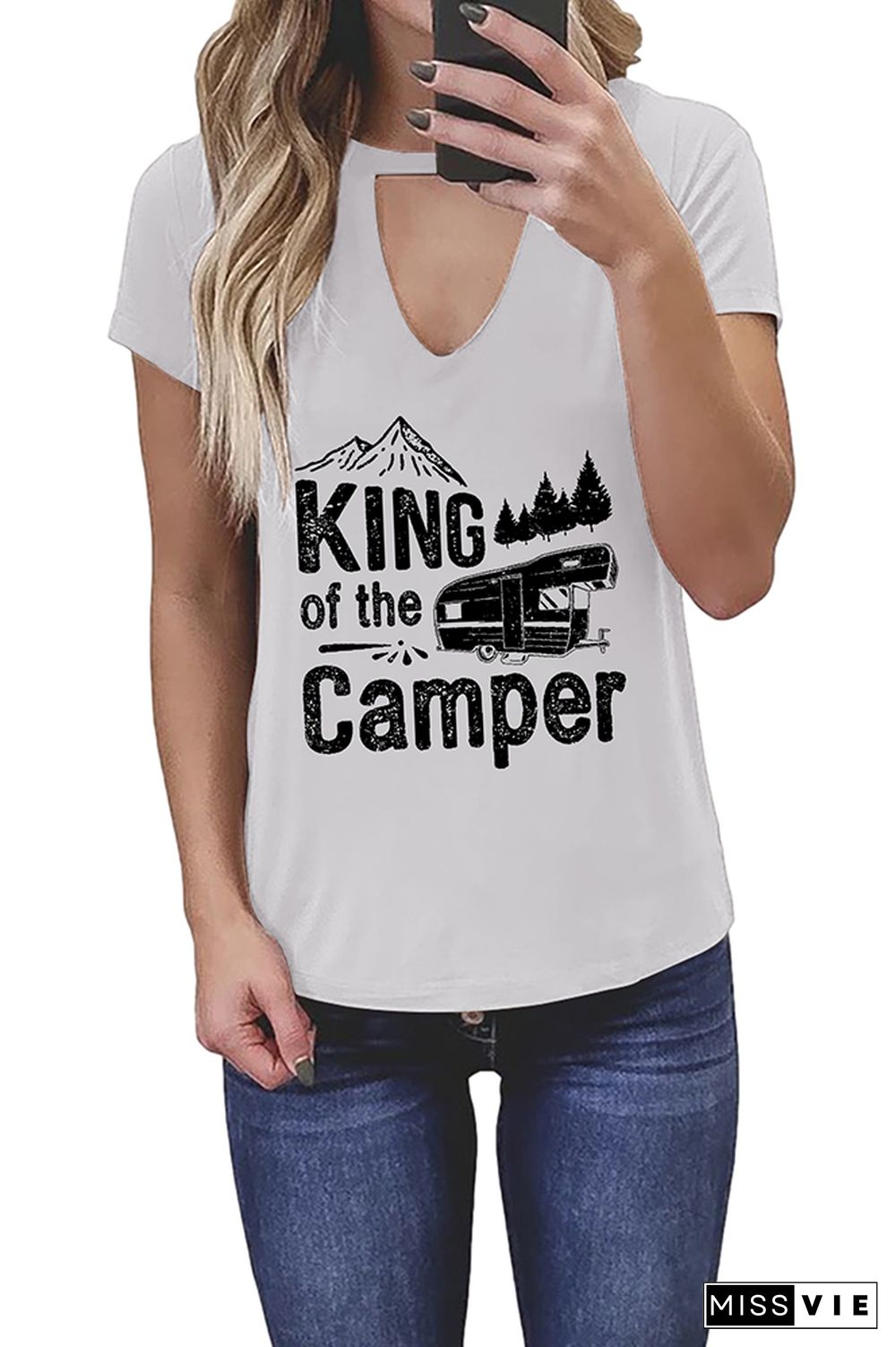 King Of The Camper Graphic Tees for Women Wholesale Short Sleeve T shirts Top