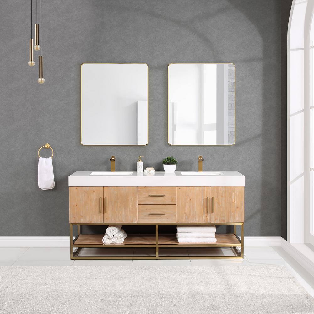 Altair Bianco 72 in. W x 22 in. D x 34 in . H Double Sink Bath Vanity in Light Brown with White Composite Stone Top 552072G-LB-WH-NM