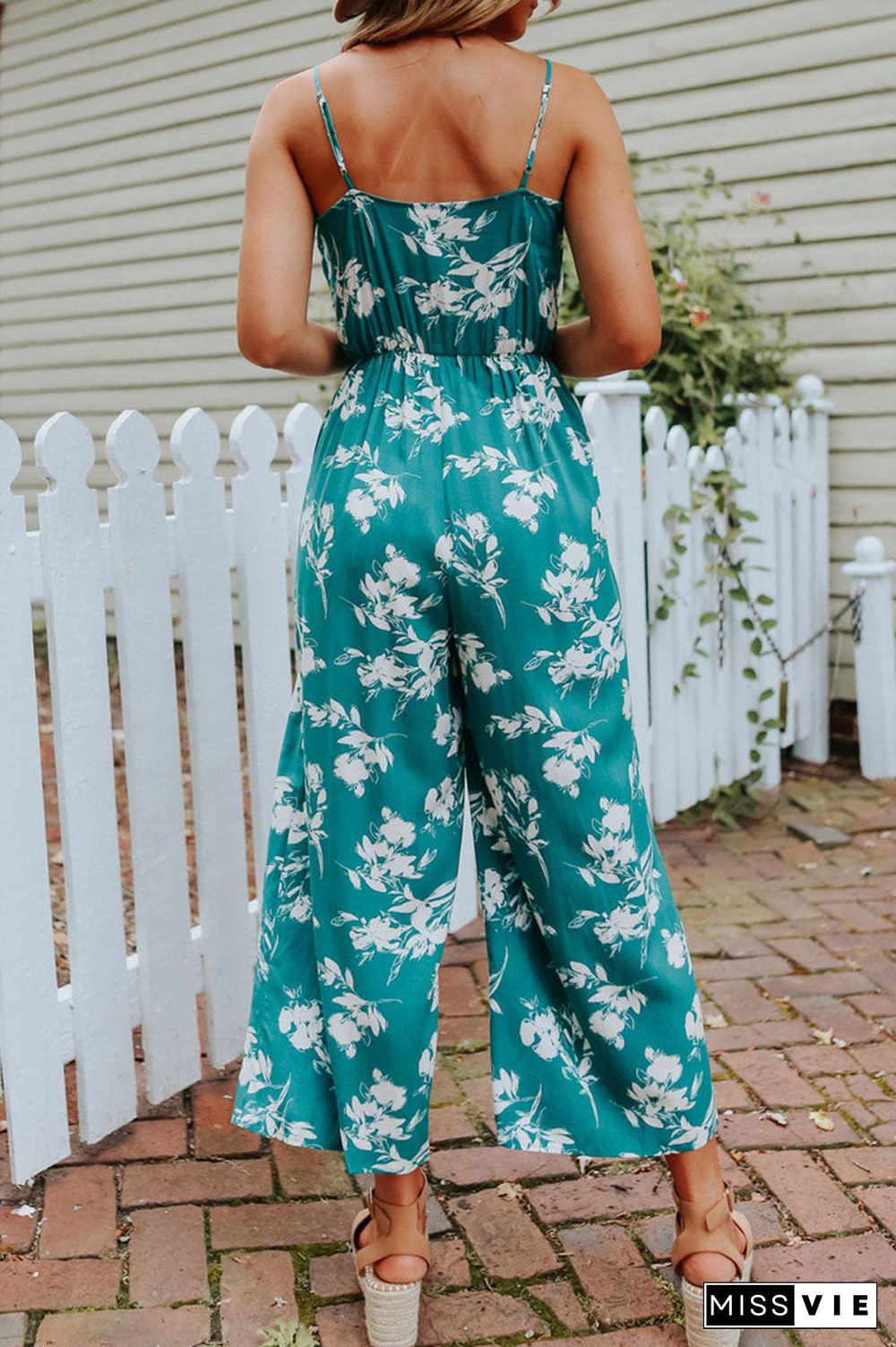 Fashion Casual Print Split Joint V Neck Loose Jumpsuits