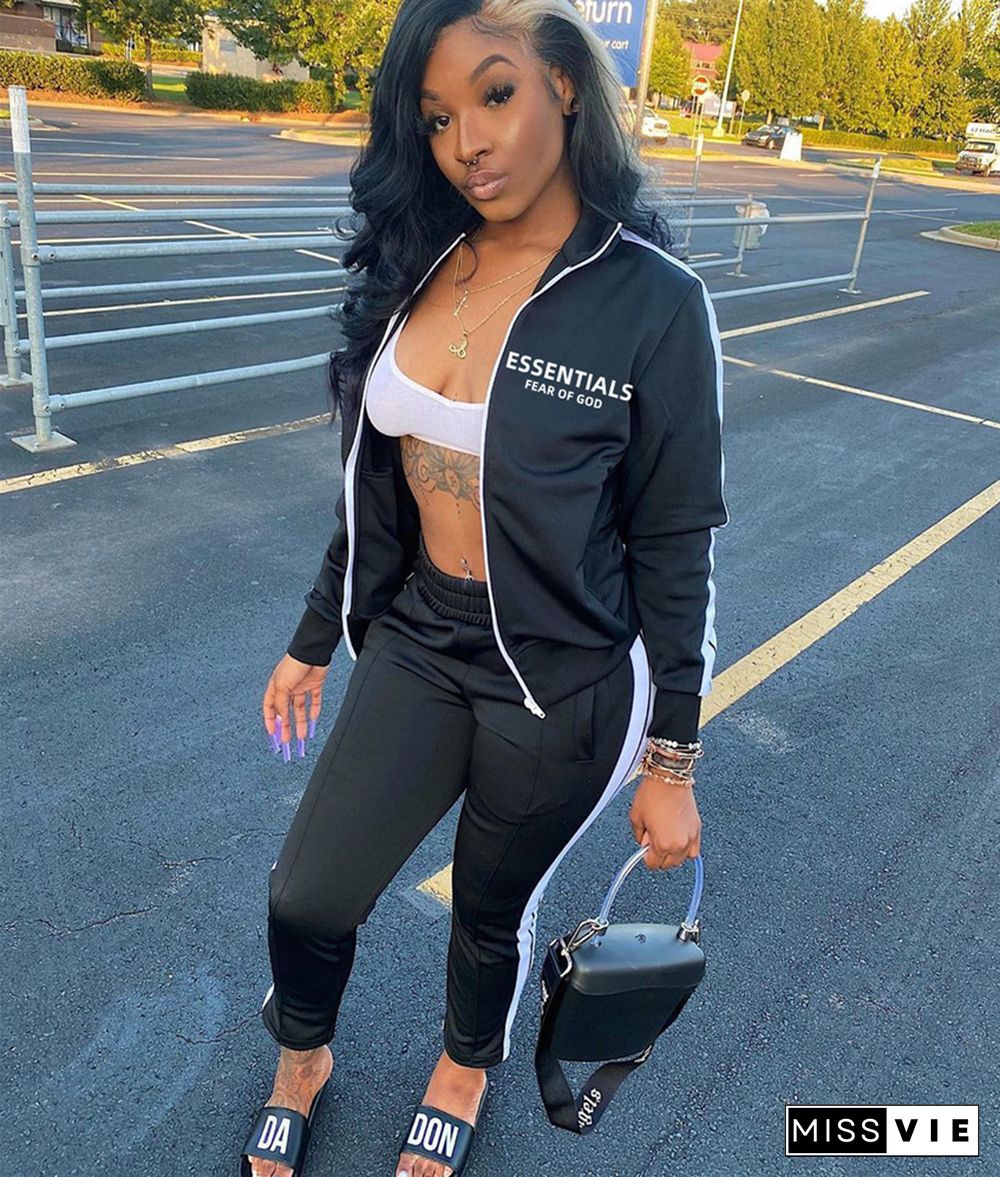 Workout Letter Print Jackets Pencil Pants Tracksuits