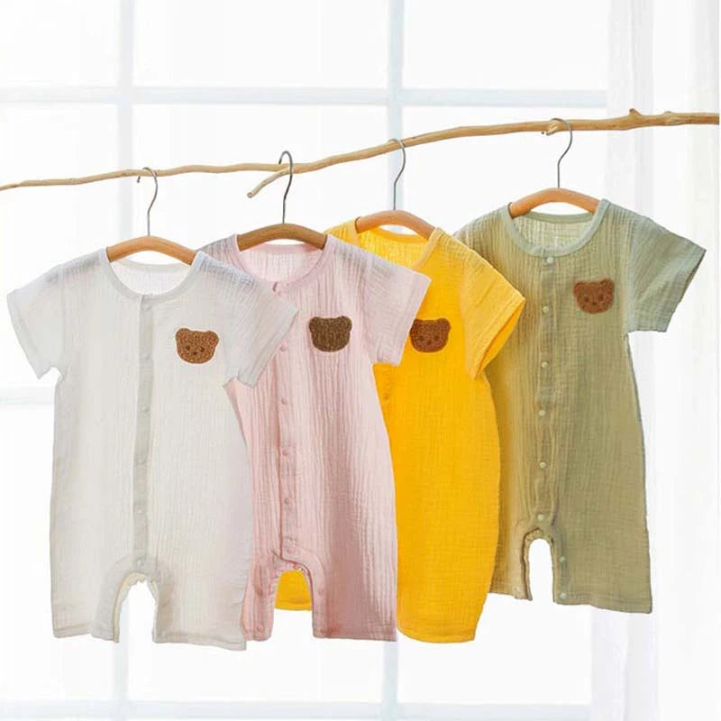 Baby Romper Muslin Short Sleeves Jumpsuit for Girls Boys Cute Bear One-Pieces Clothing Newborn Summer Thin Bodysuits