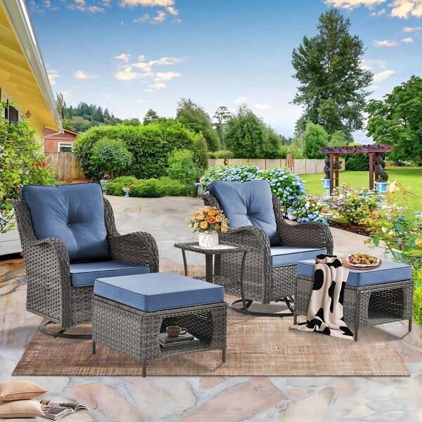 Wicker Patio Furniture Conversation Set with High Back Swivel Chairs and Storage Ottomans，Cushions Included🎃