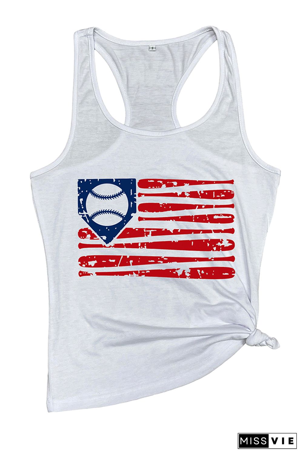 Distressed Baseball Flag Printed Sleeveless Tank Top Wholesale