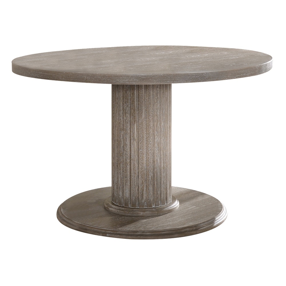 ACME Gabrian Dining Table with Single Pedestal in Reclaimed Gray