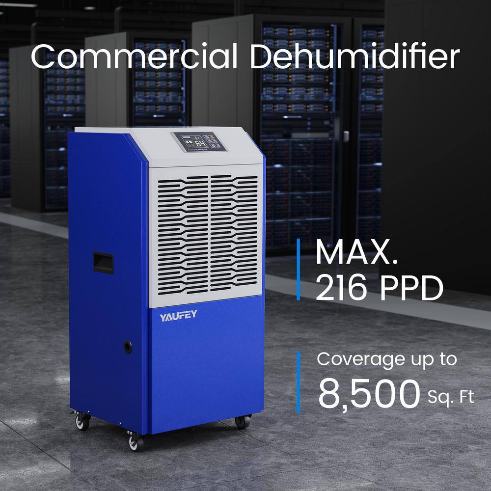 Yaufey 216pt. dehumidifier with a Maximum coverage area of 8500 sq.ft. Commercial Dehumidifier in. blue HDCX-DP900C