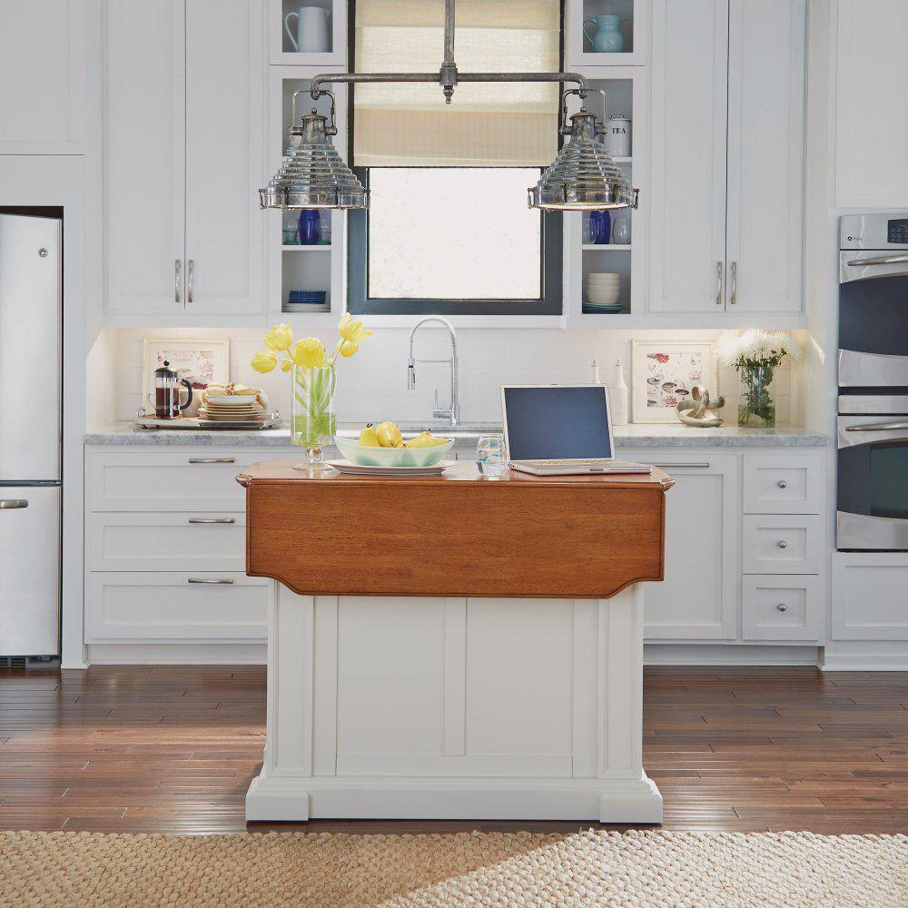 HOMESTYLES Americana White Kitchen Island With Drop Leaf 5002-94