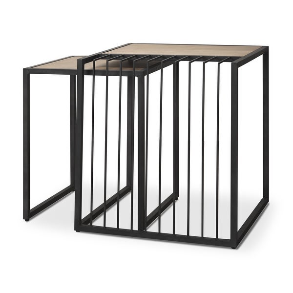 Miles Black Metal w/ Light Brown Solid Wood Nesting End Tables