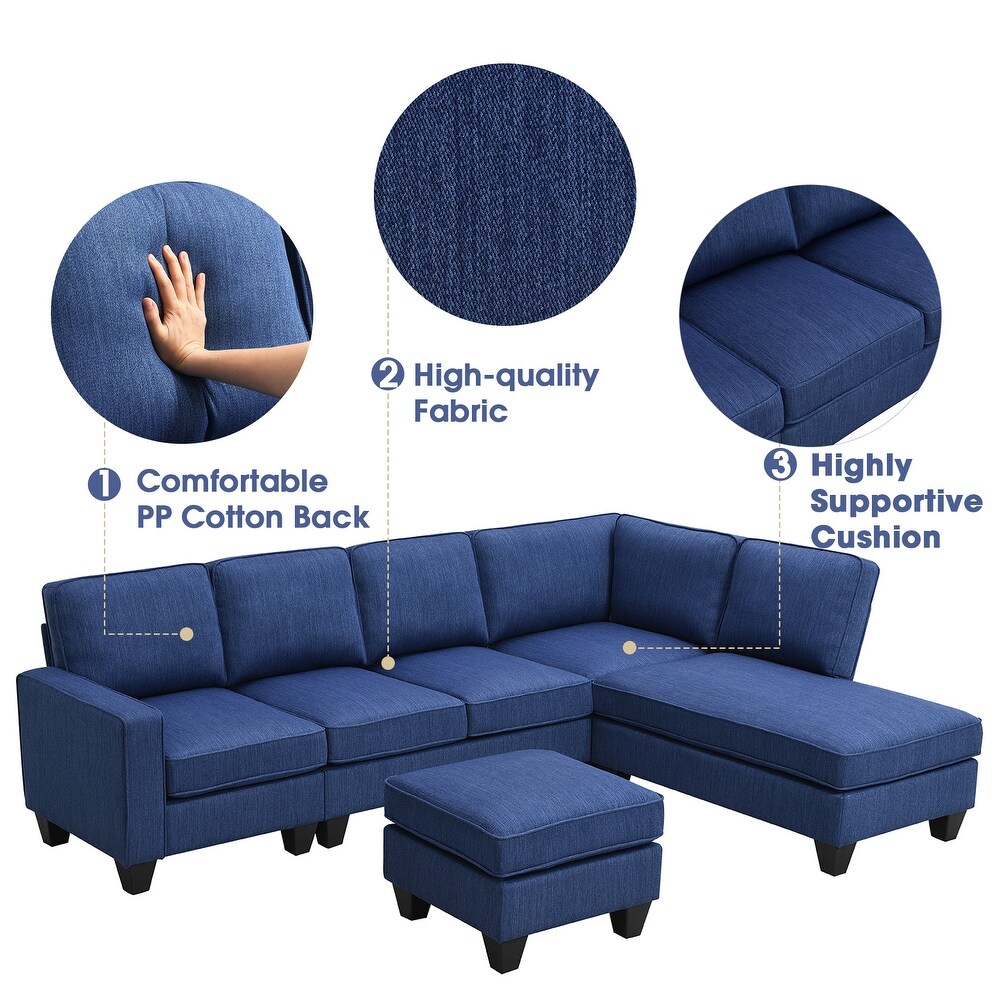 7 Seat Sectional Sofa Linen Fabric Couch Set with Ottoman