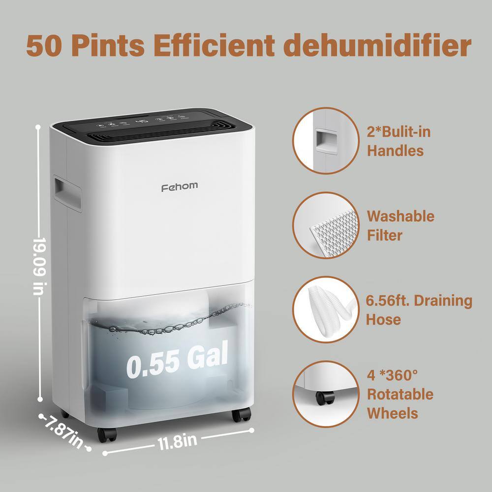 Fehom 50-Pint Multifunctional Home Dehumidifier With Water Tank For 4500 sq. ft. Indoor White HDCX-PD11A-1