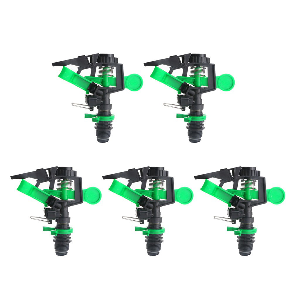 Sufanic Plastic Sprinkler Head，5Pcs ABS Impact Sprinkler Head Adjustable 0-360 Degree 34Ft-60Ft Spray Distance，Black