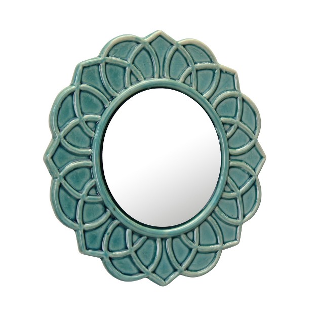 Round Ceramic Floral Wall Hanging Mirror Turquoise Stonebriar Collection