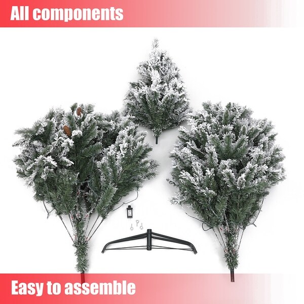 Snowflocked 7ft Artificial Christmas Tree with 350 Clear LED Lights and Pinecones