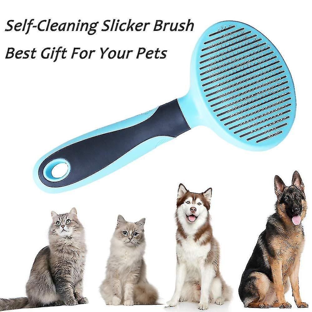 Cat Brush Soft Dog Grooming Tool Removes Loose Undercoat Self Cleaning A