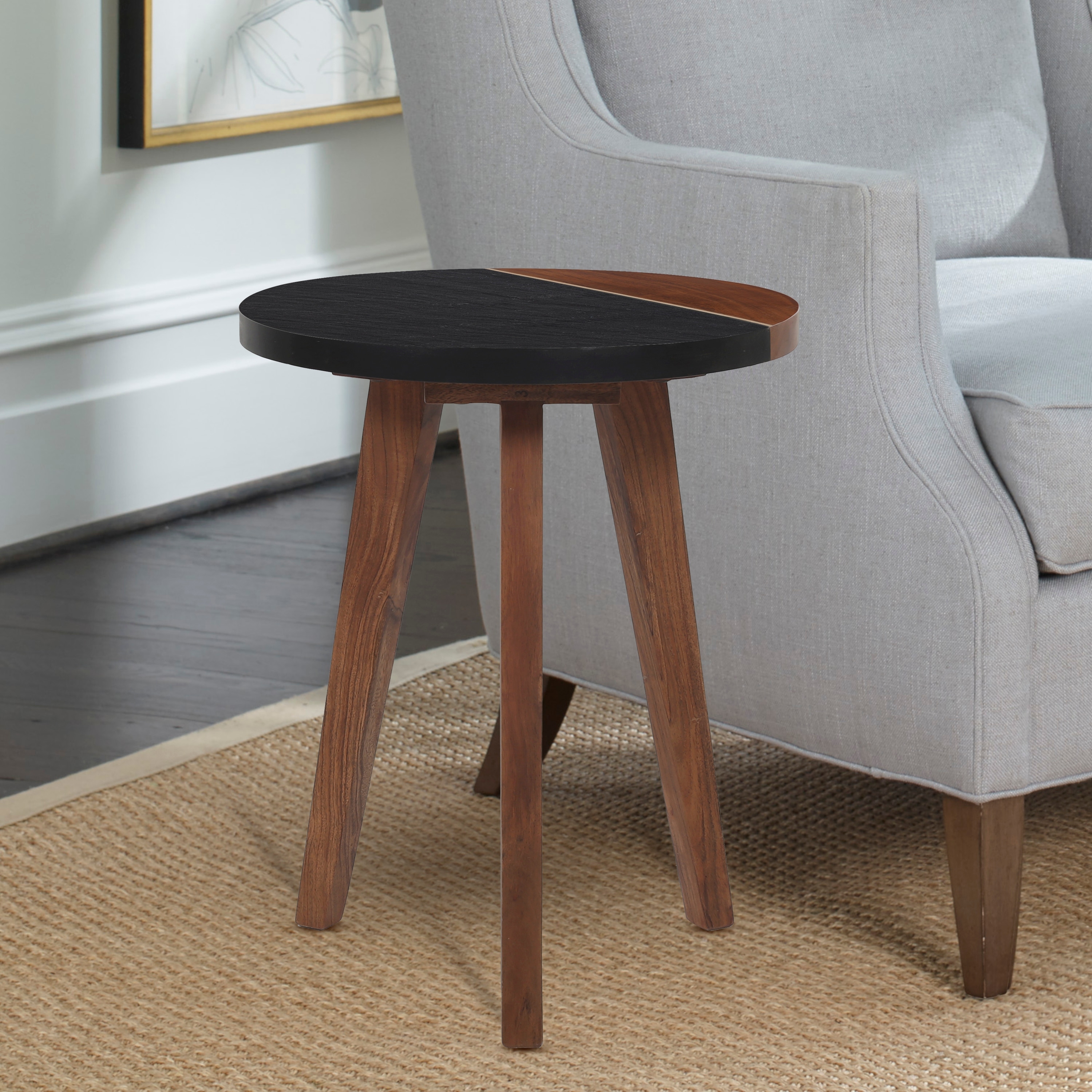 Carson Carrington Chester Solid Wood and Slate Round Side Table