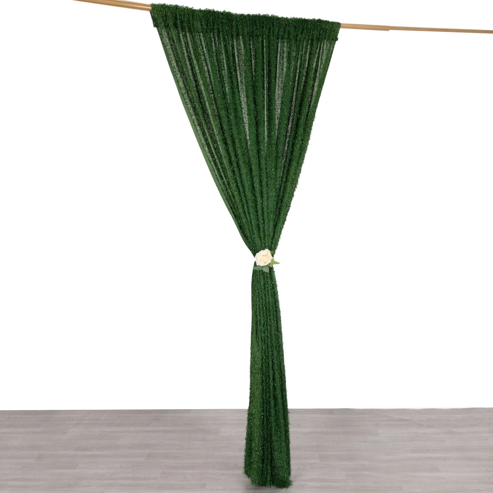 Green Fringe Shag Polyester Backdrop Drape Curtain, Minky Fabric Event Divider Panel - 8ftx8ft