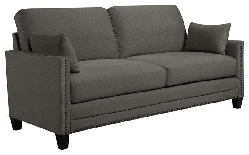 Elle Decor Bella Nailhead Fabric Sofa in French Gray   Transitional   Sofas   by Homesquare  Houzz