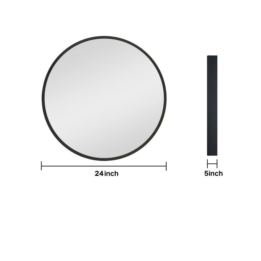 24 in. W x 24 in. H Small Round Black Metal Frame Wall Mount or Recessed Bathroom Medicine Cabinet with Mirror MEDICCwy01