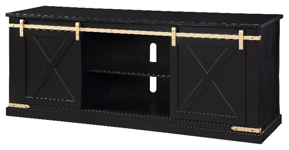 Furniture of America Birch Wood 72 quotLength TV Stand in Black and Gold   Transitional   Entertainment Centers And Tv Stands   by Homesquare  Houzz