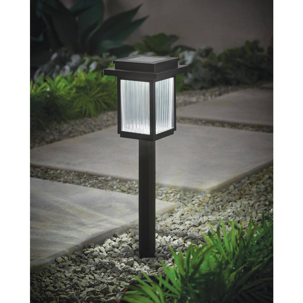 Hampton Bay Sunrise Park Solar Black LED Path Light with Ribbed Lens 10 Lumens SP32301S77PDQ