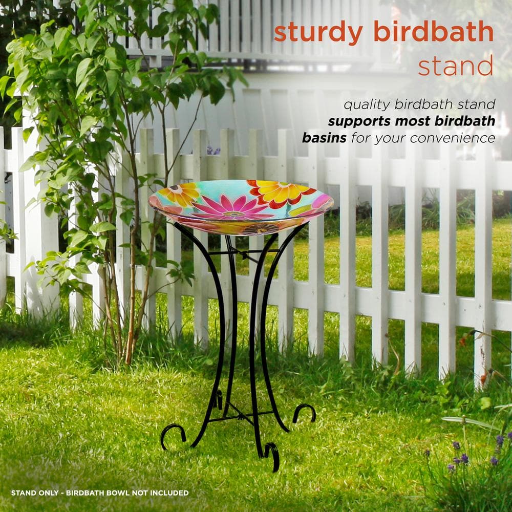 Alpine Corporation 23 in. Tall Outdoor Metal Bird Bath Stand Decor Accessory， Black KPP160