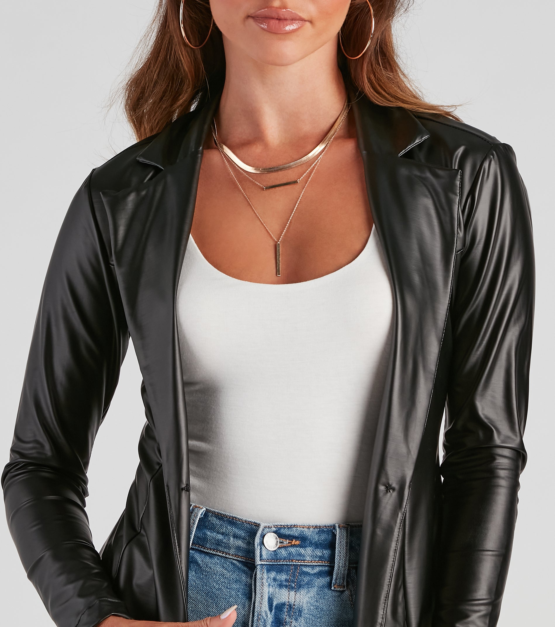 Classic Faux Leather Blazer