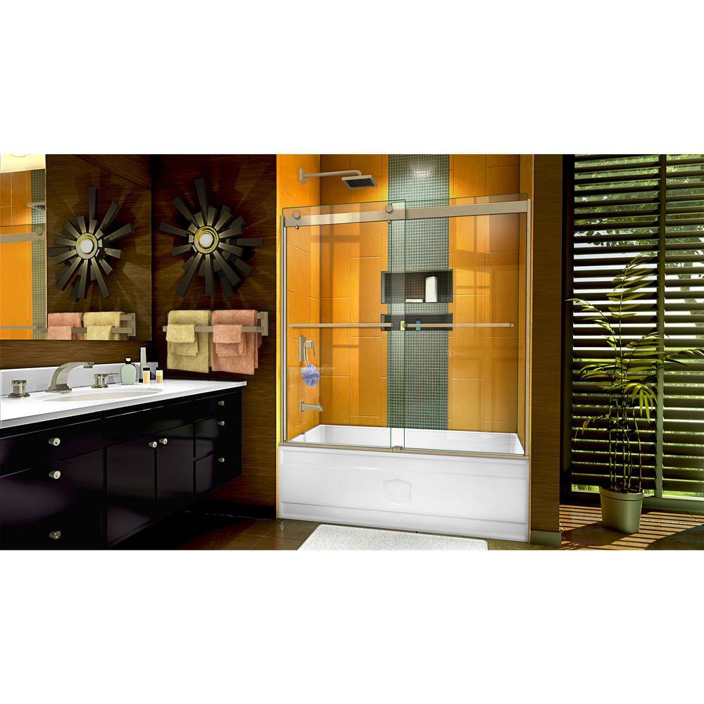 DreamLine Sapphire 56 in. to 60 in. W x 60 in. H Semi-Frameless Bypass Tub Door in Brushed Nickel SHDR-6360602-04