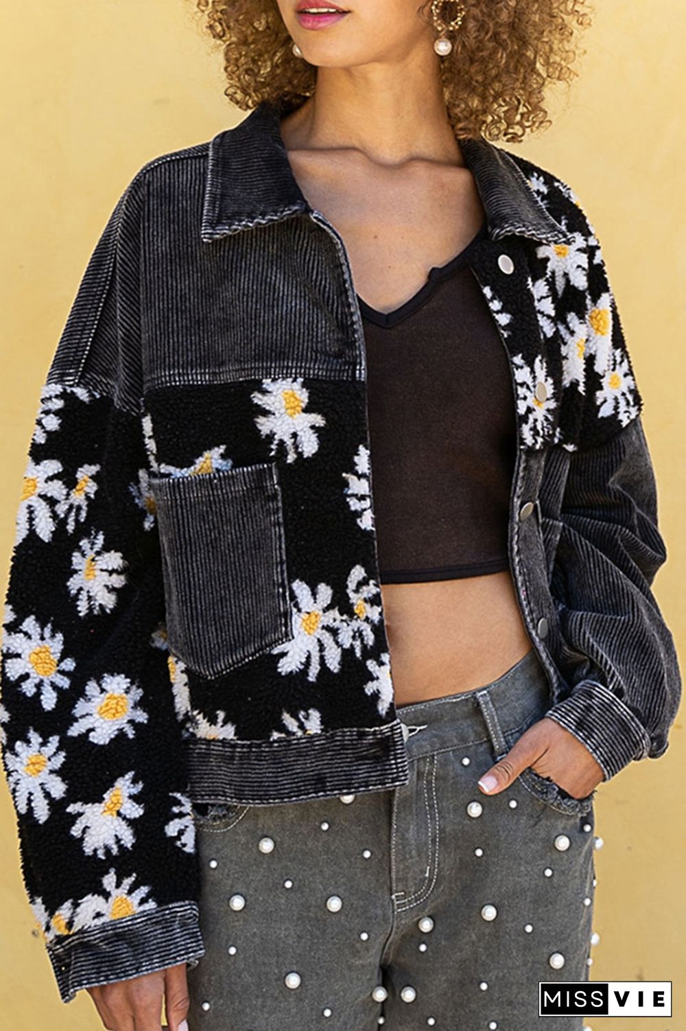 Daisy Print Patchwork Corduroy Jacket