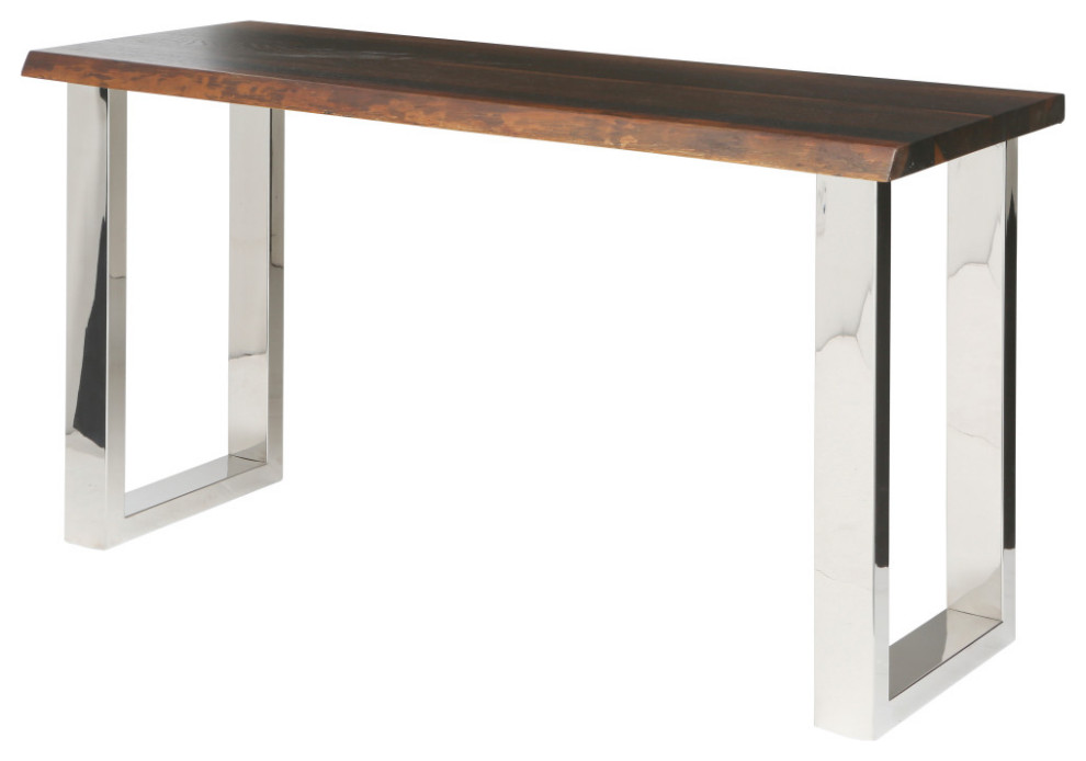 Ennio Console Table Seared Oak Top Polished Stainless   Contemporary   Console Tables   by V.S.D Furniture  Houzz