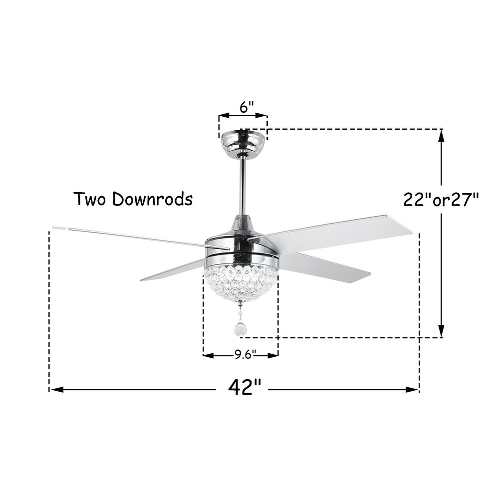 Oaks Aura 42in.Modern Revisable LED Glam Crystal Ceiling Fan with Light  Remote Control Included